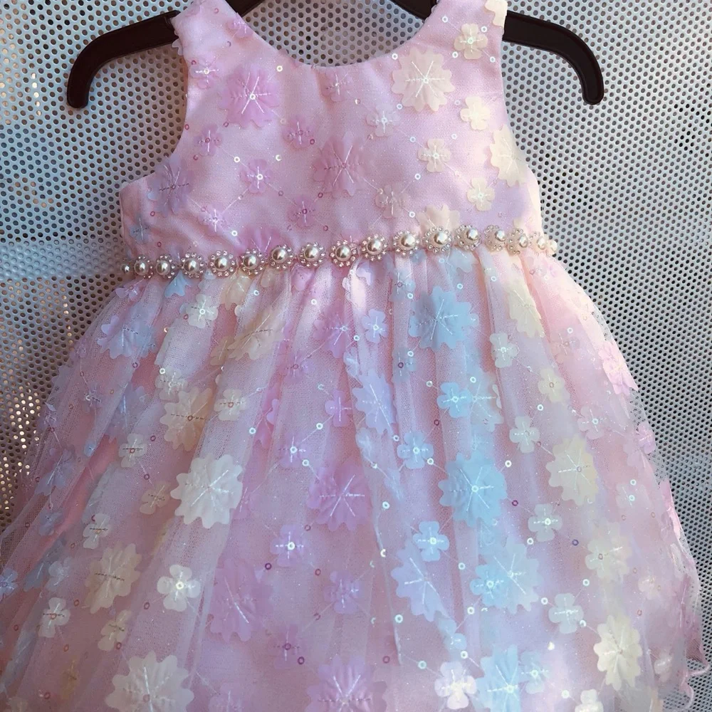 American Princess Pastel Pink Floral Pearl Waist Party Dress- Brand New w/Tags!